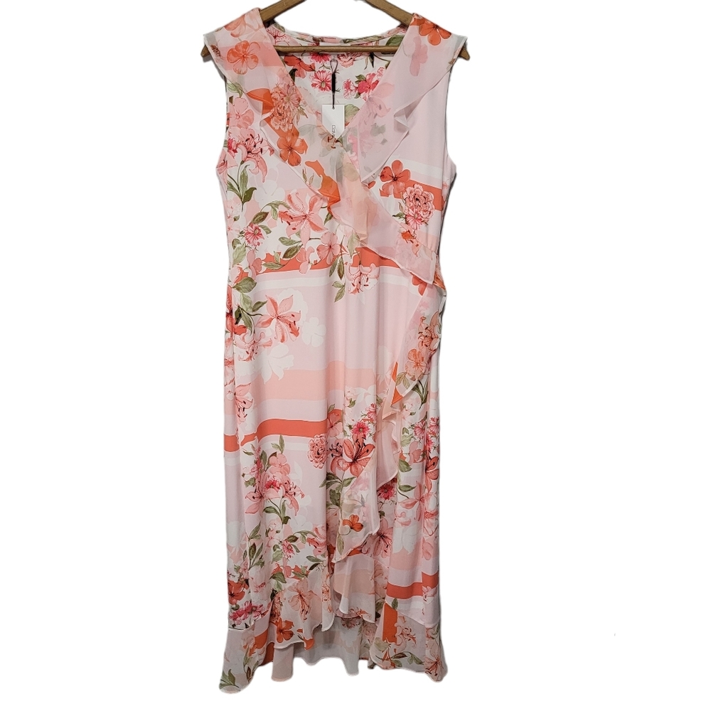 Calvin Klein Chiffon Ruffle Floral Midi Multicolor Dress Size M NWT Coquette